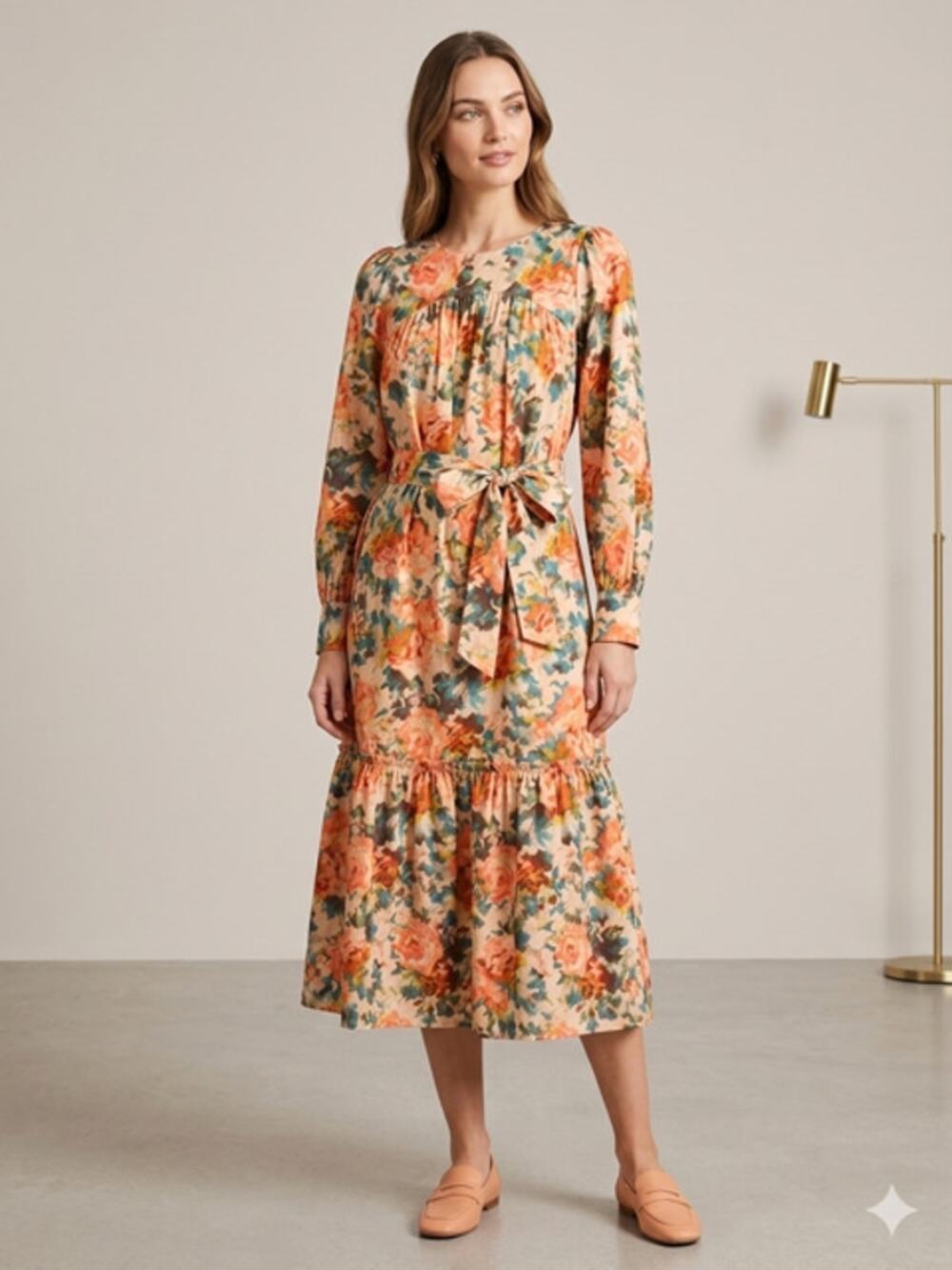 Lovelo - Floral Fall Prairie Midi Dress - Small
